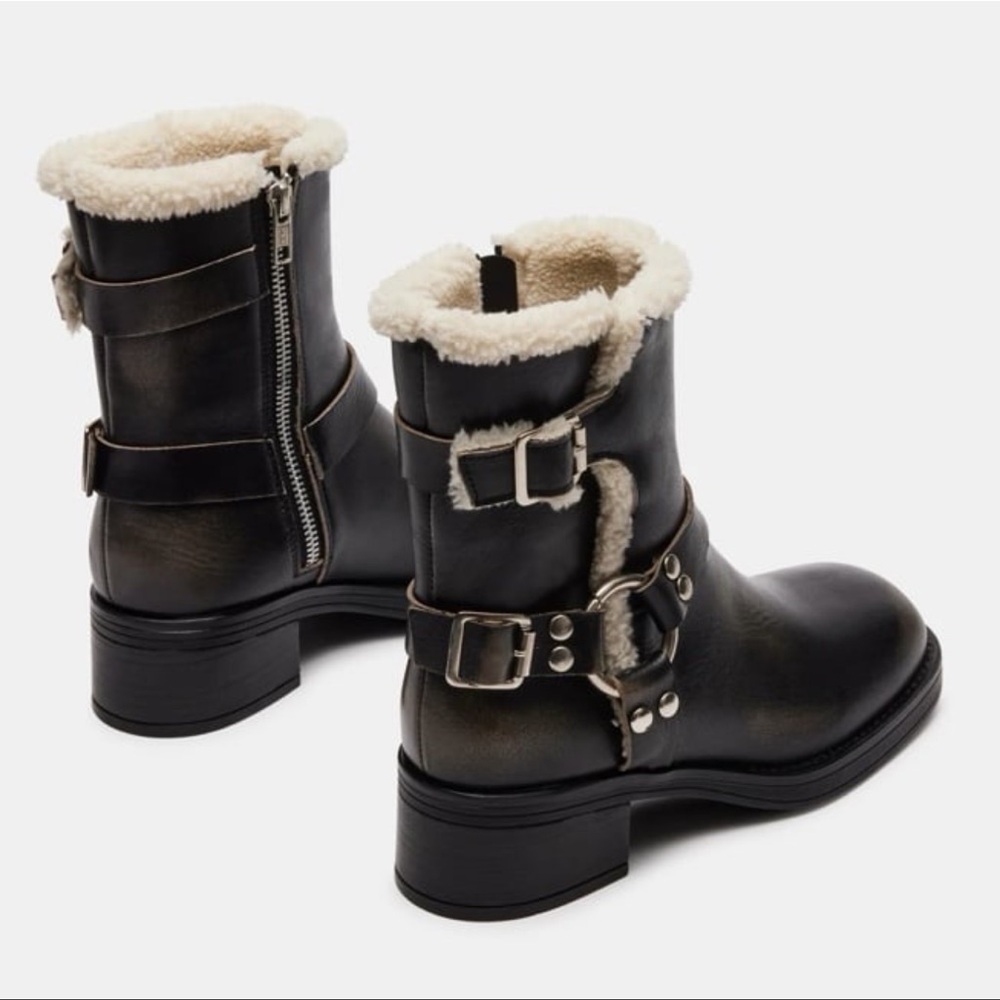 Women's Brixton Black Leather Ankle Boots with Shearling Lining - Picture 5 of 6